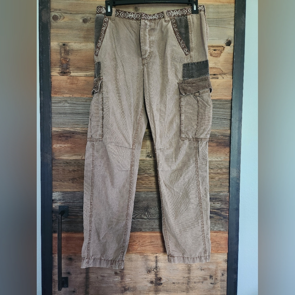 Free People Embroidered Brown Women Cargo Pants Size 30 - Picture 1 of 3